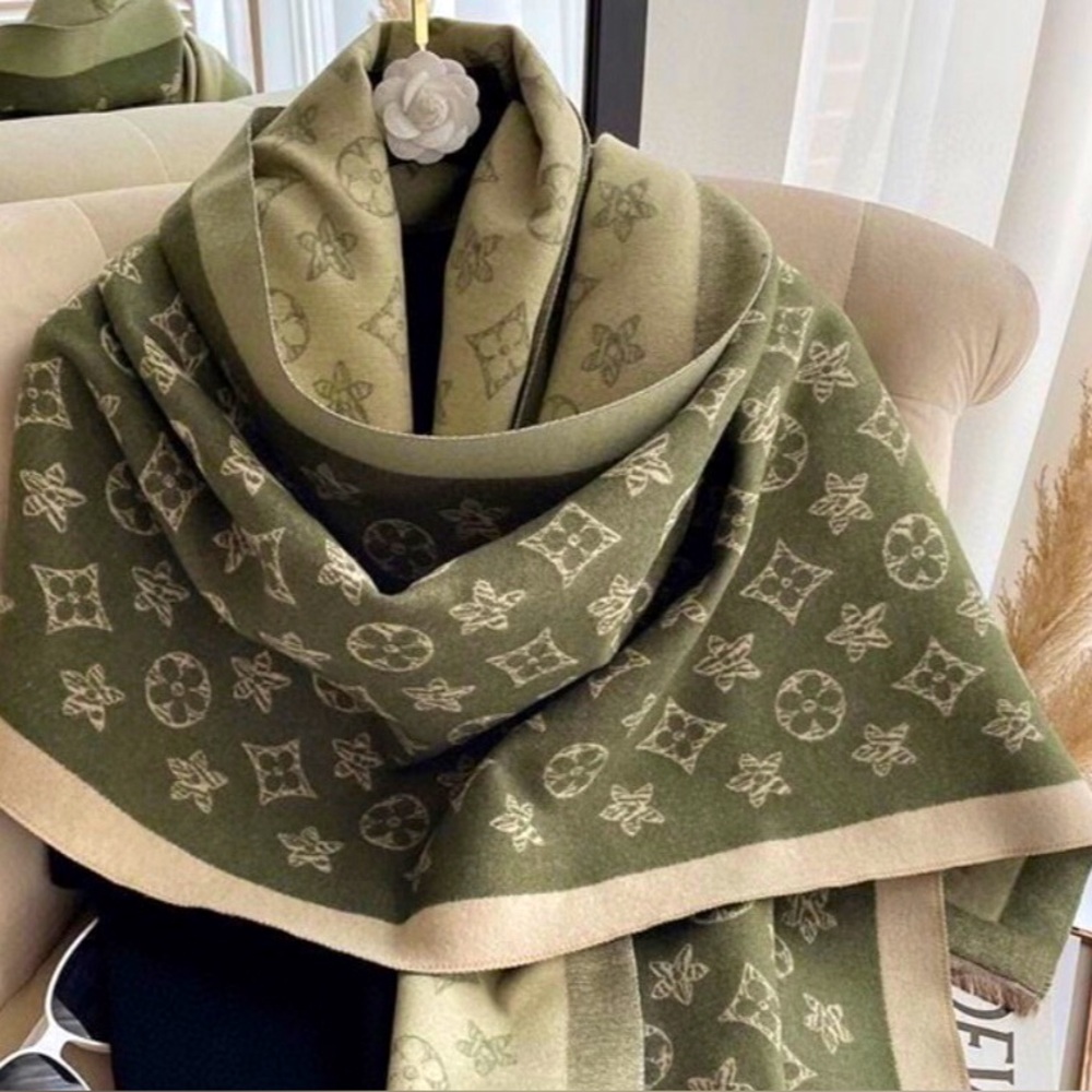 Olive Green Designer-Inspired Logo Scarf/Shawl